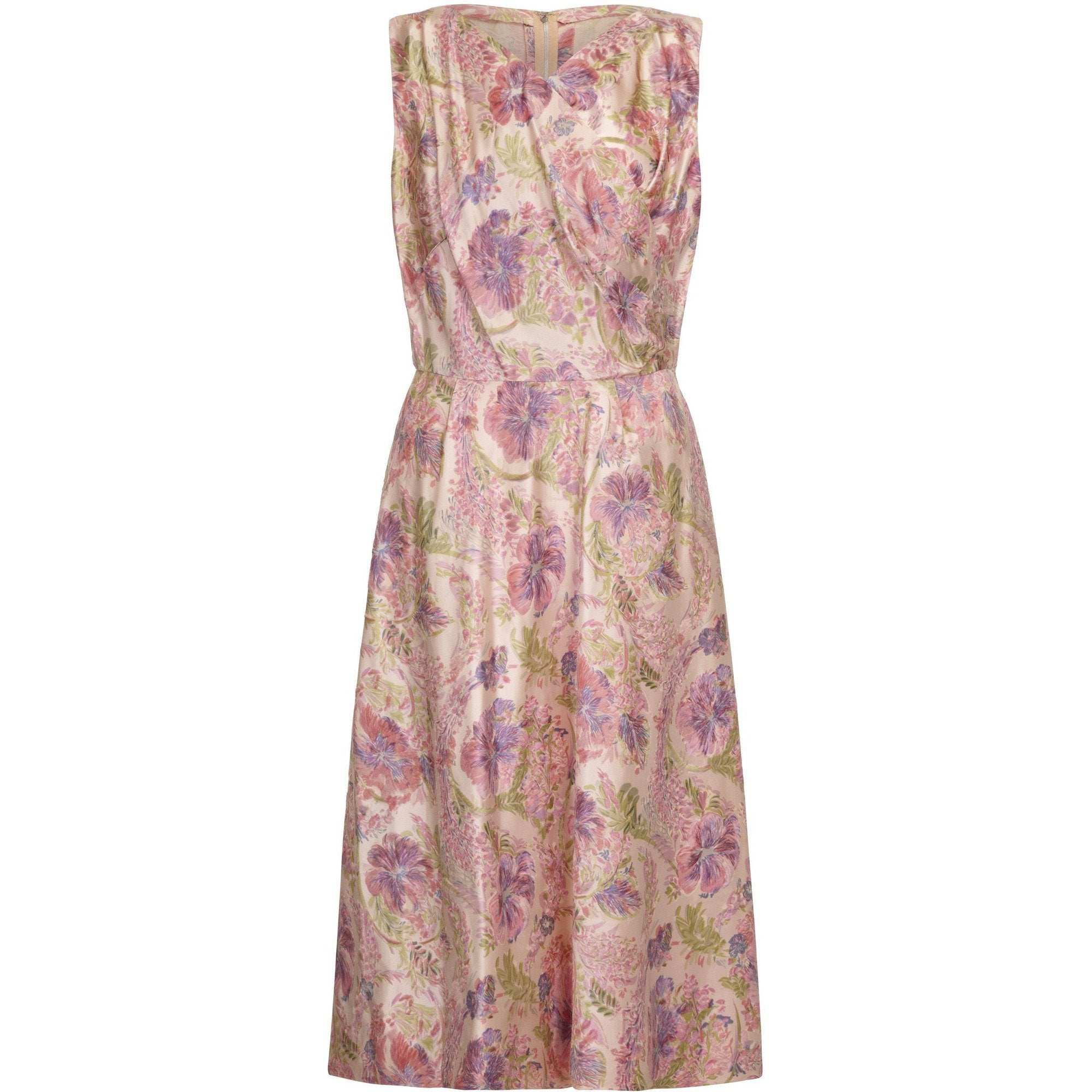 1950s Mainbocher Pale Pink Floral Silk Couture Dress