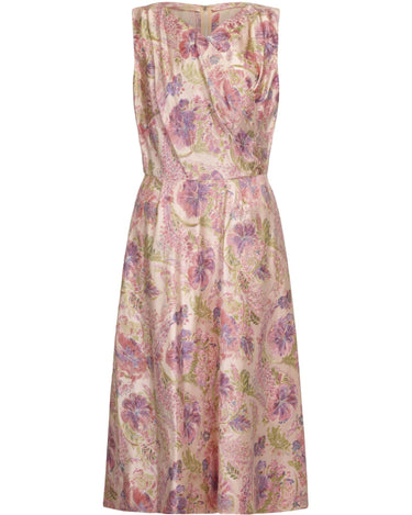 1950s Mainbocher Pale Pink Floral Silk Couture Dress