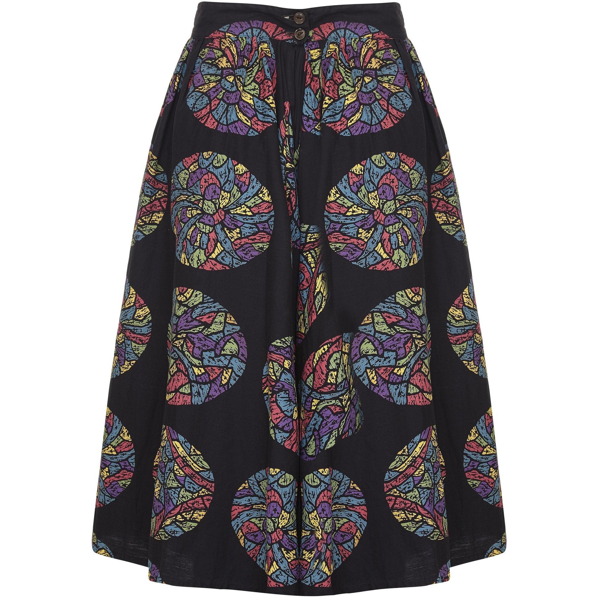 1950s Mexican Stained Glass Novelty Print Festival Skirt