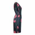 1950s Navy and Pink Silk Rose Print Dress