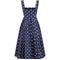 1950s Navy And White Polkadot Couture Dress With Structured Bodice