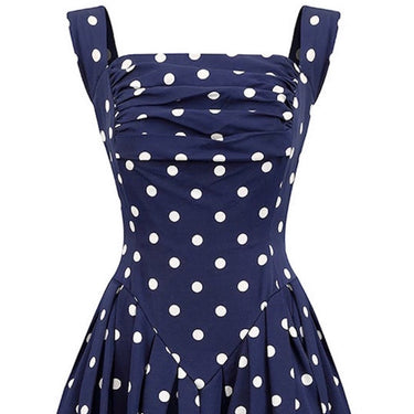 ARCHIVE - 1950s Navy And White Polkadot Couture Dress With Structured Bodice