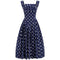 1950s Navy And White Polkadot Couture Dress With Structured Bodice
