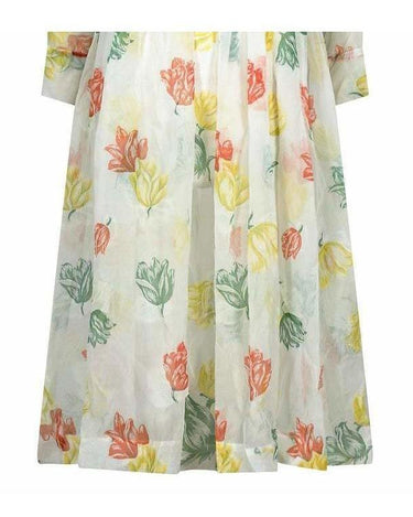 1950s Organza Floral Tulip Print Shirt Dress