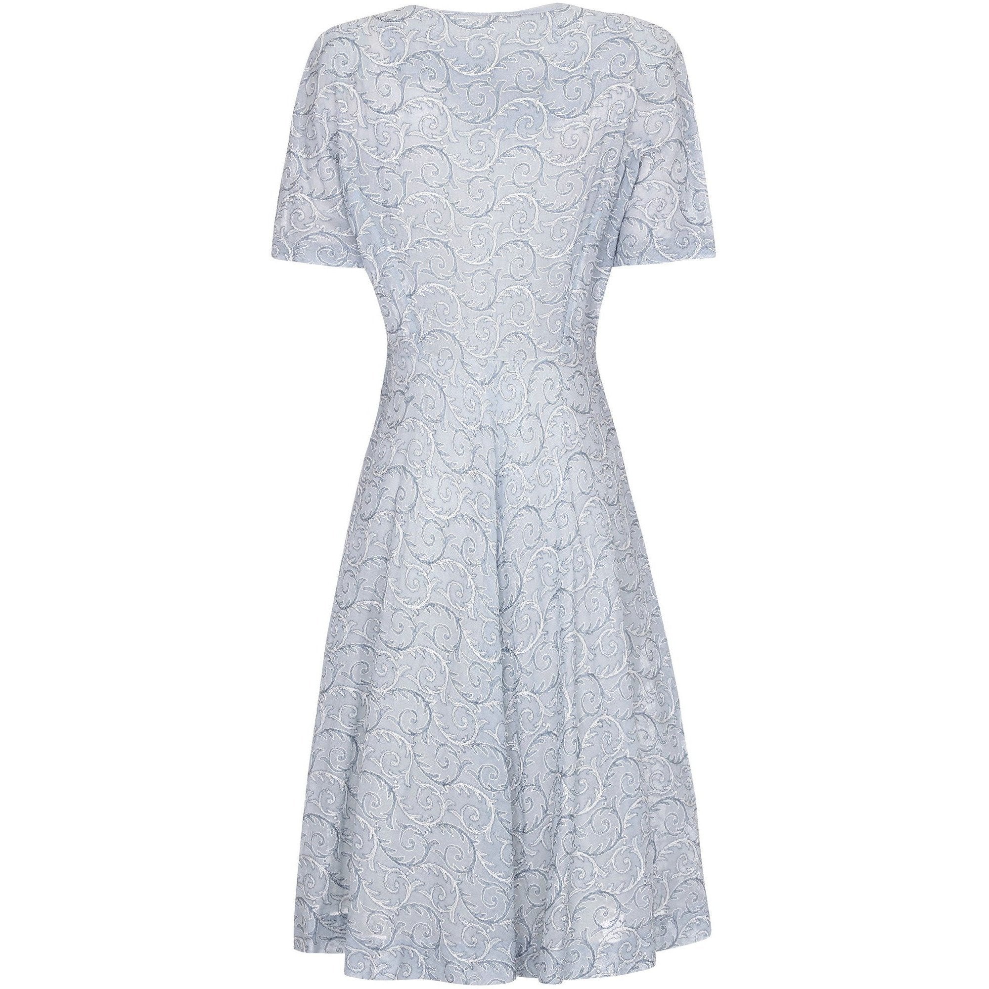 1950s Pale Blue Embroidered Cotton Dress