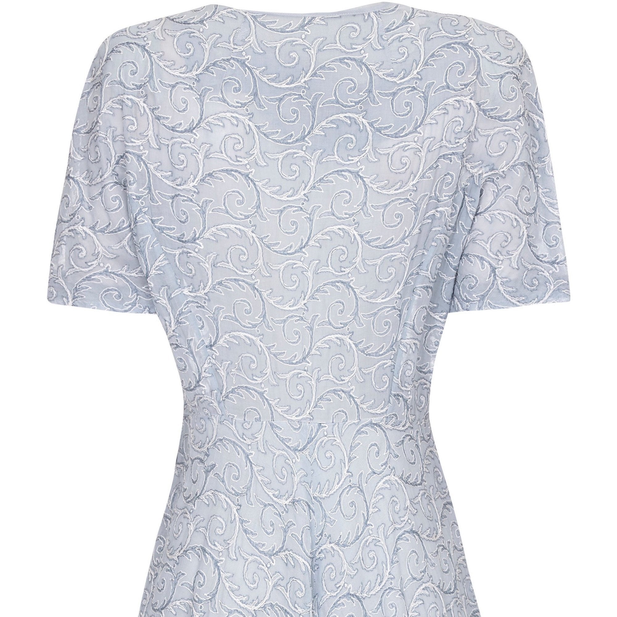 1950s Pale Blue Embroidered Cotton Dress
