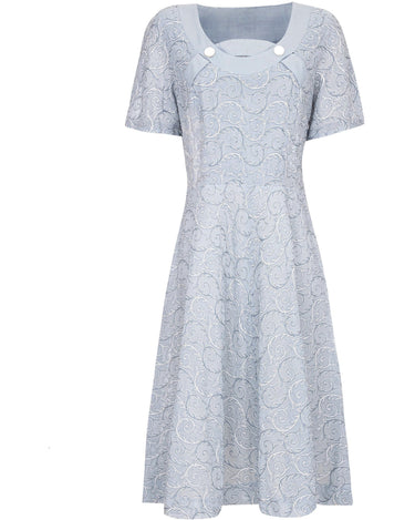 1950s Pale Blue Embroidered Cotton Dress