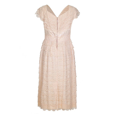 ARCHIVE - 1950s Pale Pink Lace Tiered Dress With Rhinestone Detail