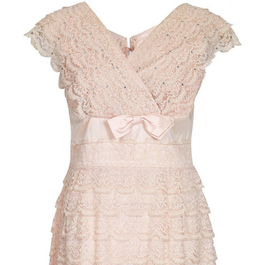 ARCHIVE - 1950s Pale Pink Lace Tiered Dress With Rhinestone Detail