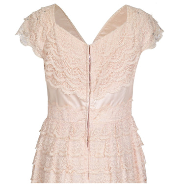 ARCHIVE - 1950s Pale Pink Lace Tiered Dress With Rhinestone Detail
