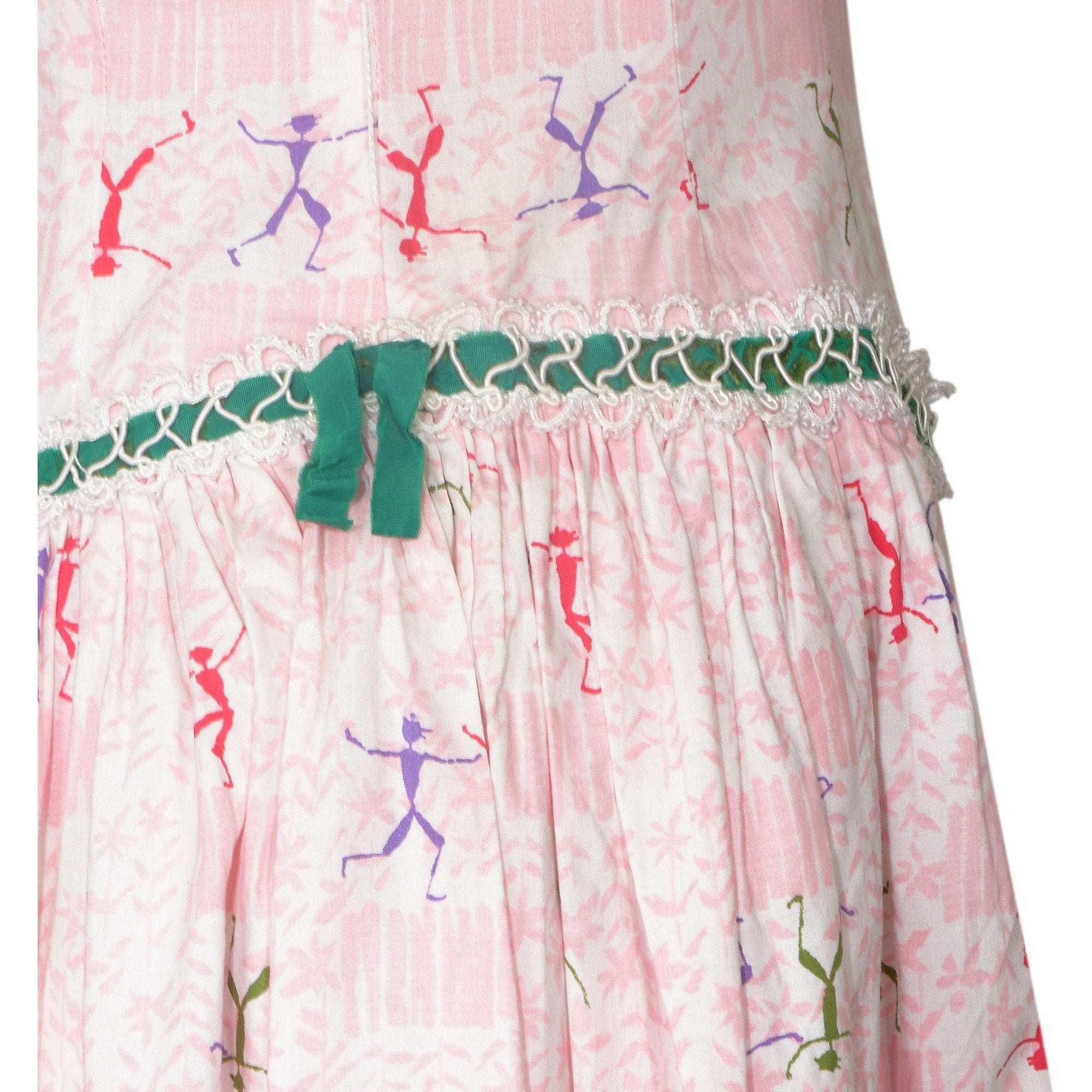 1950s Pink Cotton Dancing Man Novelty Print Dress