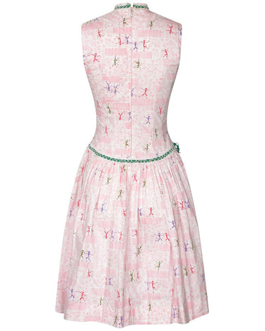 1950s Pink Cotton Dancing Man Novelty Print Dress