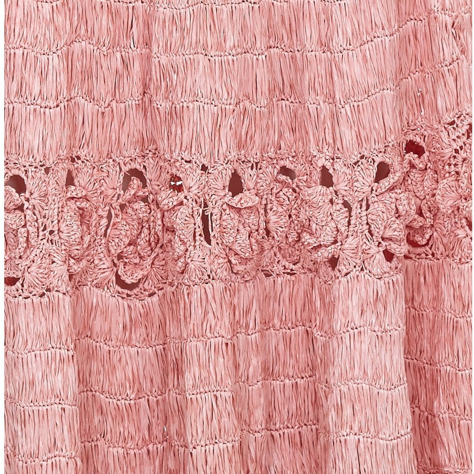 1950s Rare Pink Woven Raffia Skirt With Crochet Detail