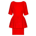 1950s Red Cotton Dress with Embroidered Peplum