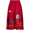 1950s Red Cotton Skirt With Floral Novelty Appliqué