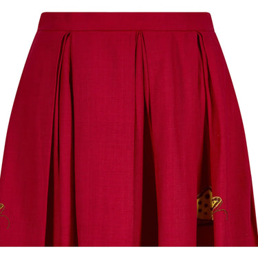 ARCHIVE - 1950s Red Cotton Skirt With Floral Novelty Appliqué
