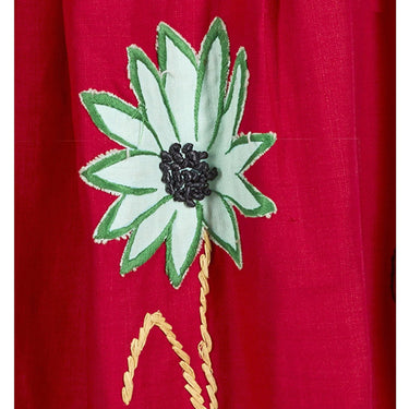 ARCHIVE - 1950s Red Cotton Skirt With Floral Novelty Appliqué