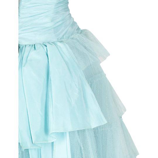 1950s Ruffle Turquoise Layered Net Prom Halterneck Dress
