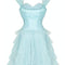1950s Ruffle Turquoise Layered Net Prom Halterneck Dress