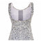 1950s Silver Beaded Dress with Tulle Applique With Crystal Rhinestones
