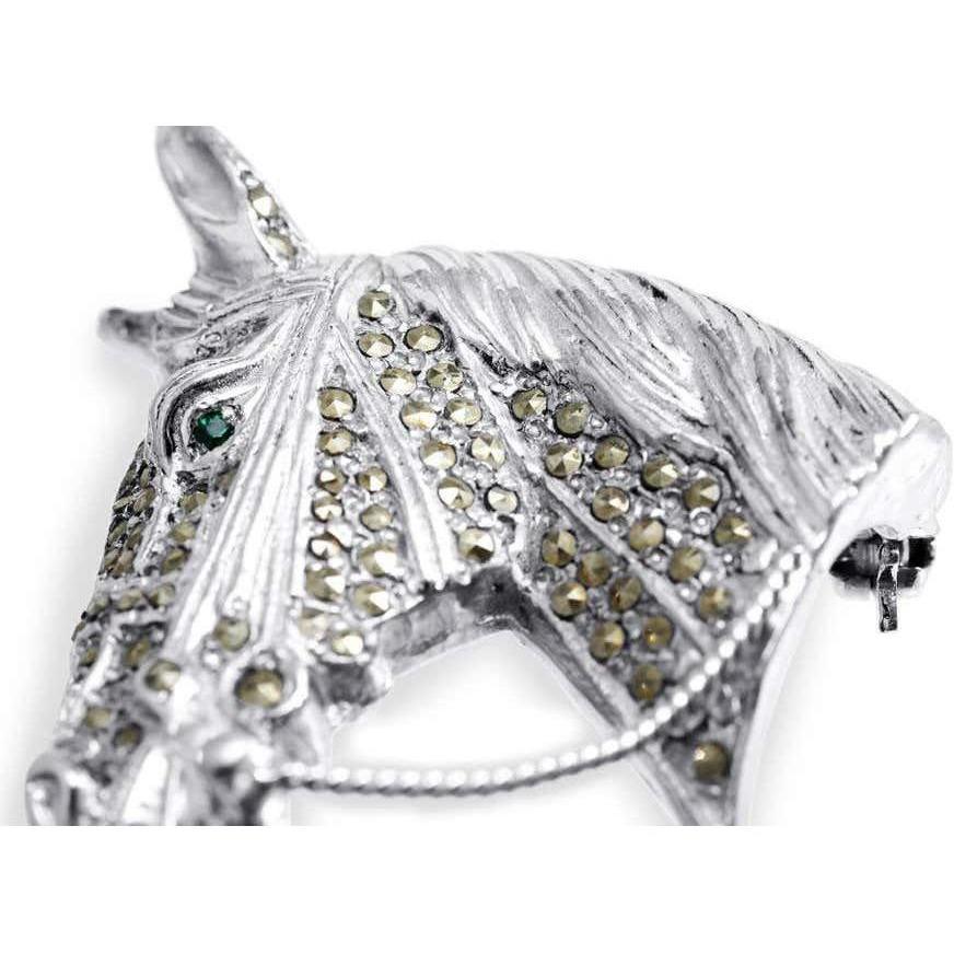 1950s Silver Horse Head Brooch With Marcasite Stones