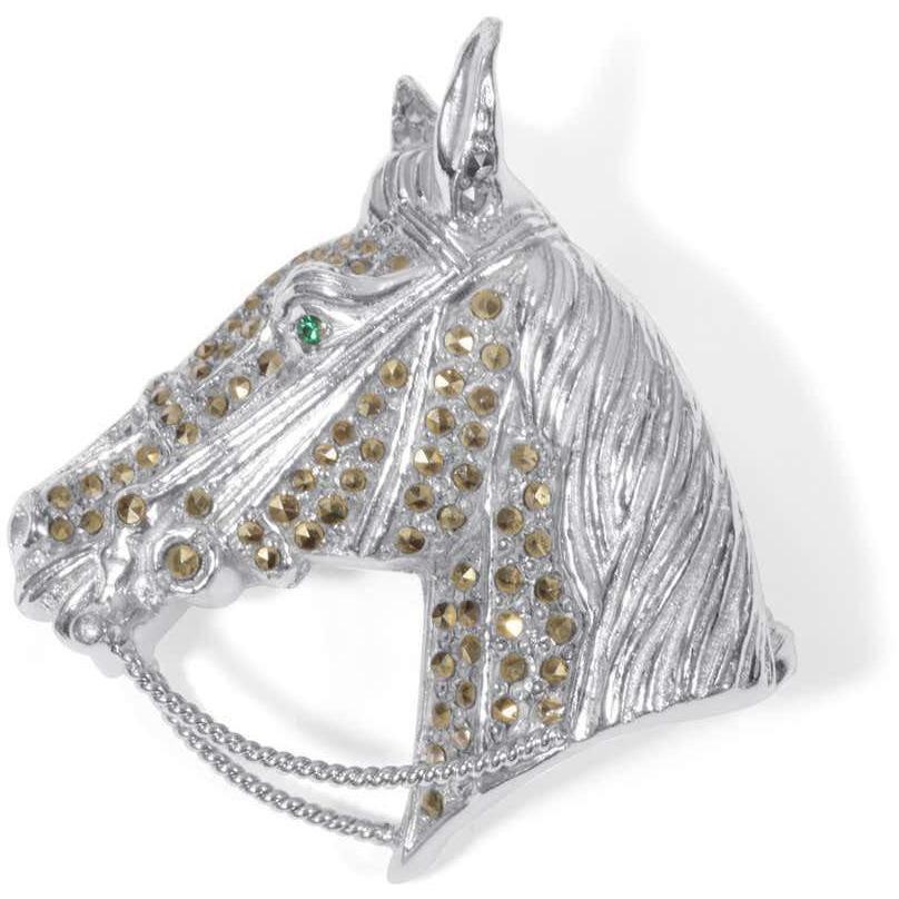 1950s Silver Horse Head Brooch With Marcasite Stones