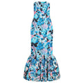 1950s Strapless Blue Floral Pattern Evening Dress With Fishtail Hem
