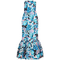 1950s Strapless Blue Floral Pattern Evening Dress With Fishtail Hem