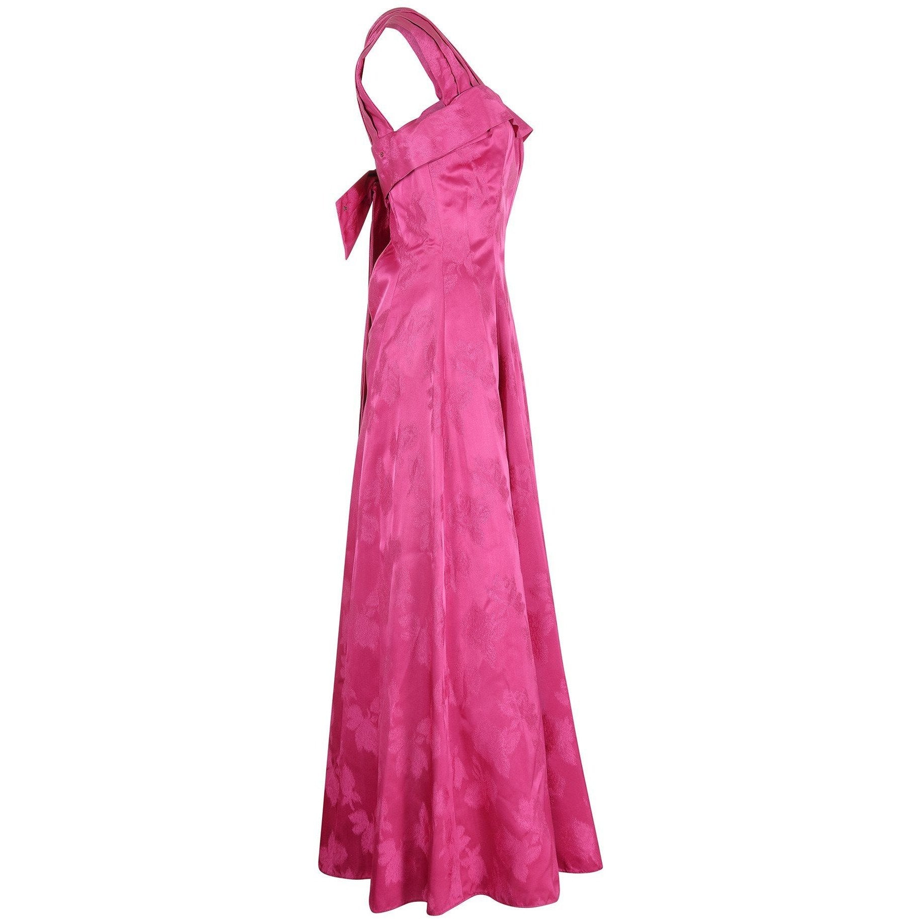 1950s Swiss Pink Jacquard Print Floral Ball Gown