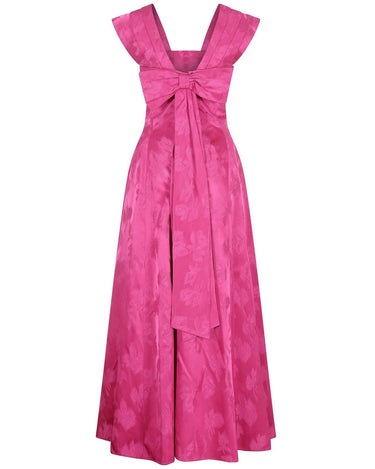 1950s Swiss Pink Jacquard Print Floral Ball Gown