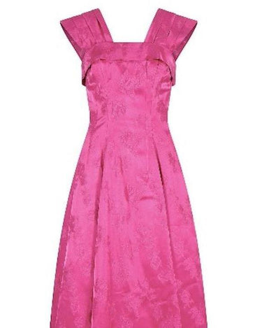 1950s Swiss Pink Jacquard Print Floral Ball Gown