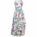 1950s White Organza Gown With Floral Print Overlay and Fitted Bodice