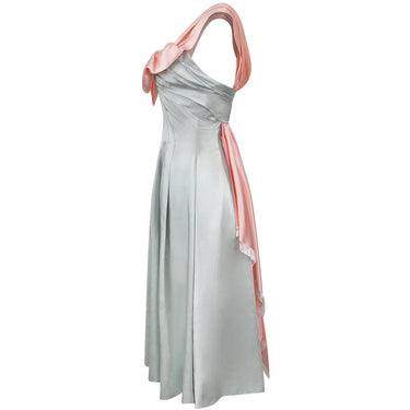 ARCHIVE - 1950s Worth Demi Couture Silver Grey and Pale Pink Satin Dress