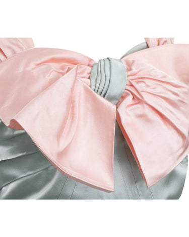 1950s Worth Demi Couture Silver Grey and Pale Pink Satin Dress