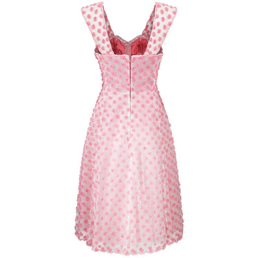 1950s Worth Haute Couture Pink and White Tulle Dress With Organza Bud Appliqués