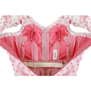 1950s Worth Haute Couture Pink and White Tulle Dress With Organza Bud Appliqués