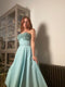 ARCHIVE - 1950s Aquamarine Textured Cotton Dress With Floral Rhinestone Applique
