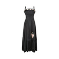 1950s Blanes Black Taffeta Rose Applique Dress