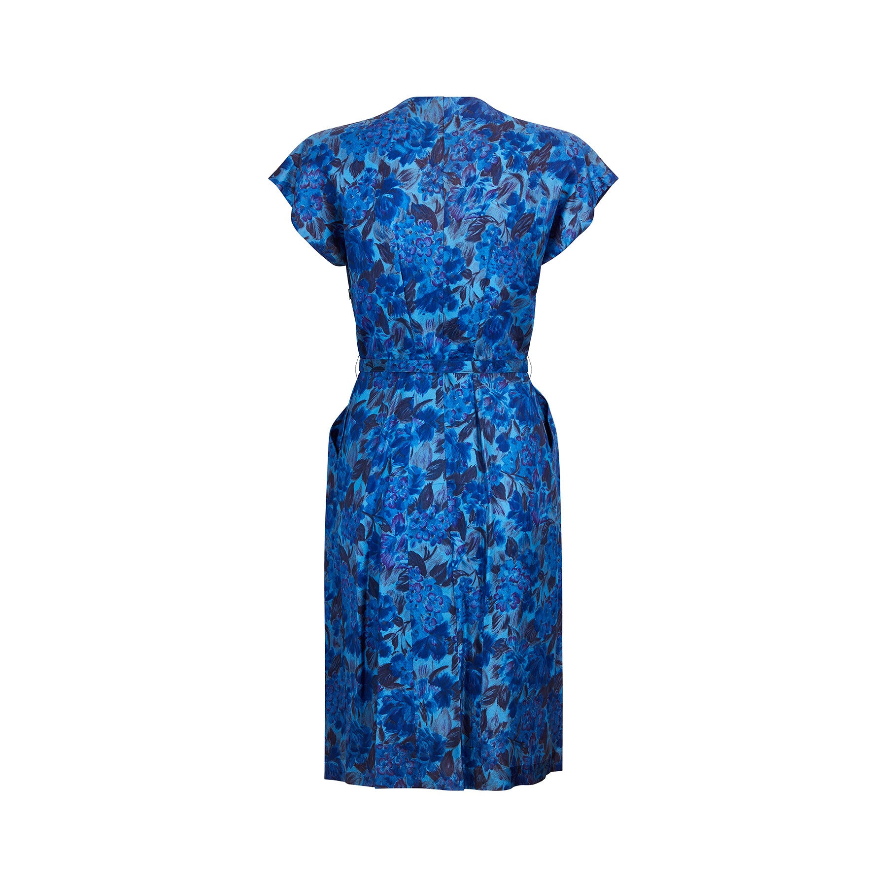 1950s Blue Floral Wiggle Dress