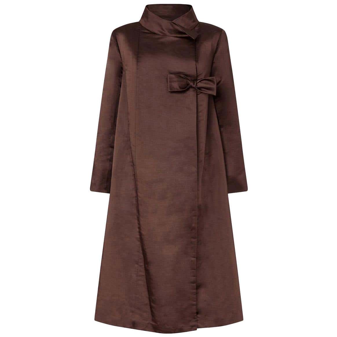 1950s Chocolate Brown Silk Swing Coat-Coat-CIRCA VINTAGE LONDON