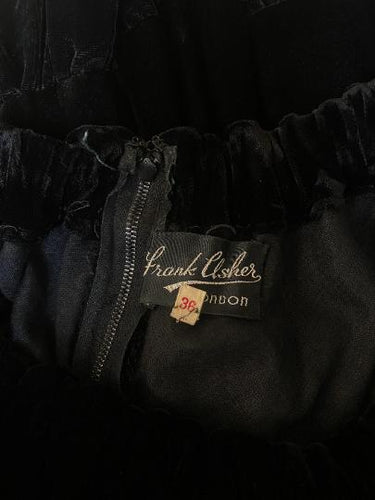 1950s Frank Usher Black Panne Silk Velvet Dress