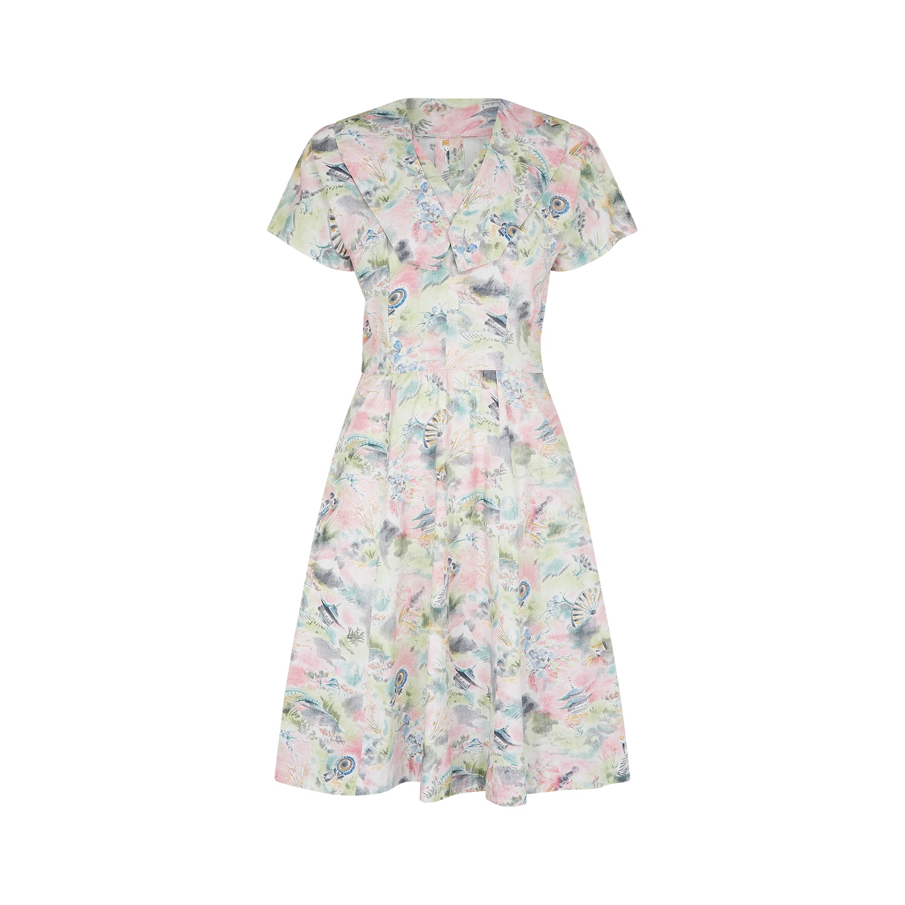 1950s Japanese Novelty Print Design Dress