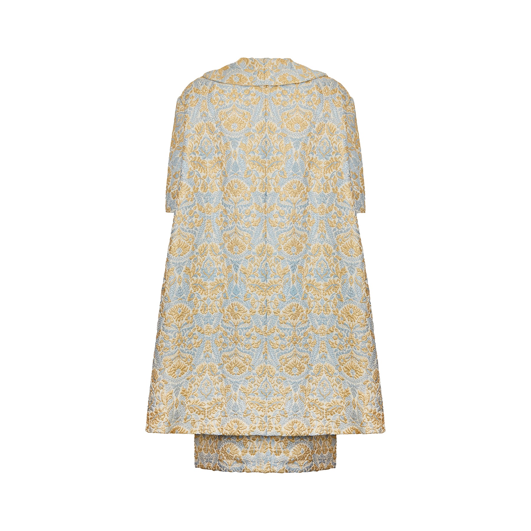 ARCHIVE: 1950s Jean Desses Blue and Gold Brocade Dress Suit