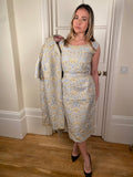 ARCHIVE: 1950s Jean Desses Blue and Gold Brocade Dress Suit