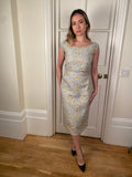 ARCHIVE: 1950s Jean Desses Blue and Gold Brocade Dress Suit