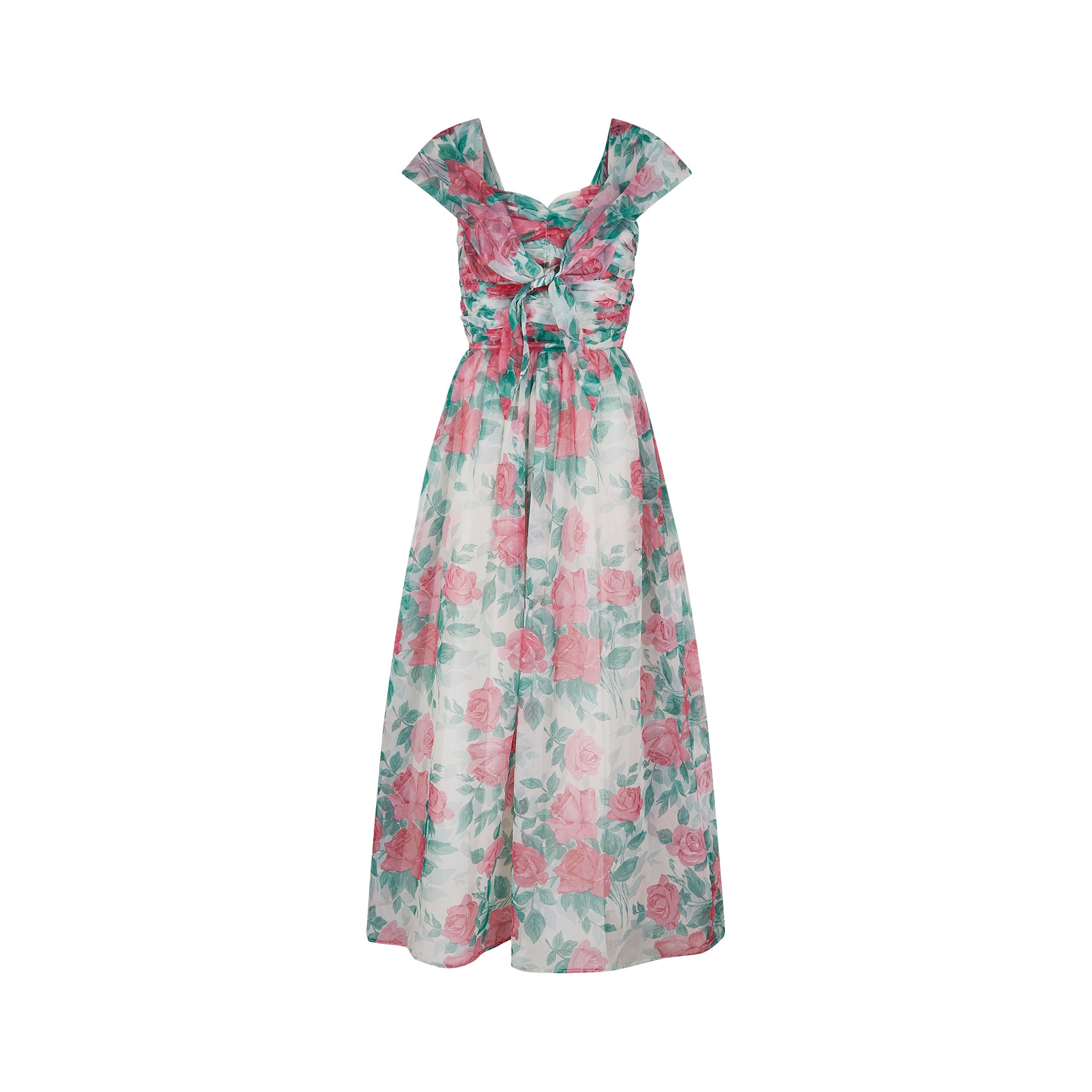 1950s Jenners Rose Print Organza Maxi Dress