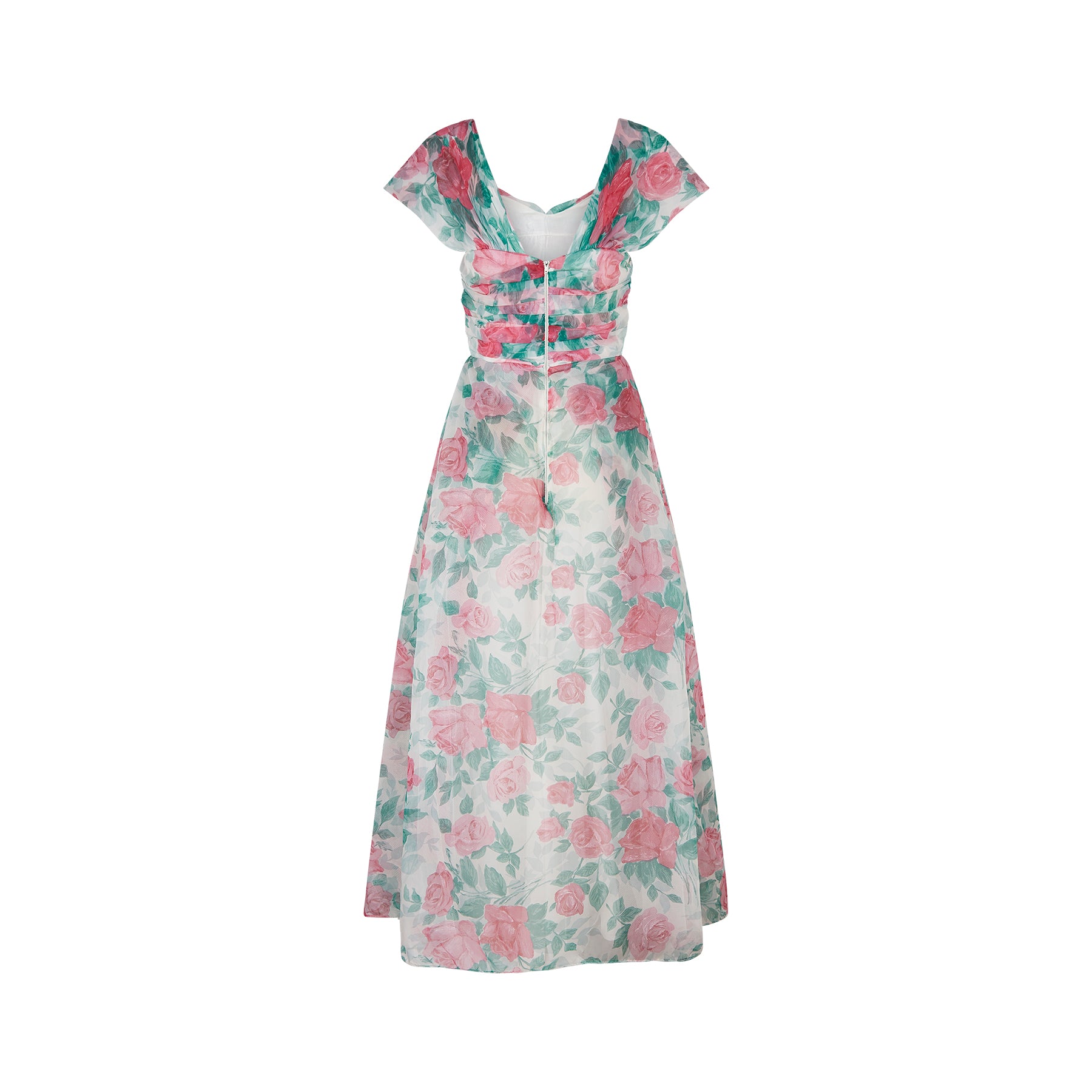 1950s Jenners Rose Print Organza Maxi Dress