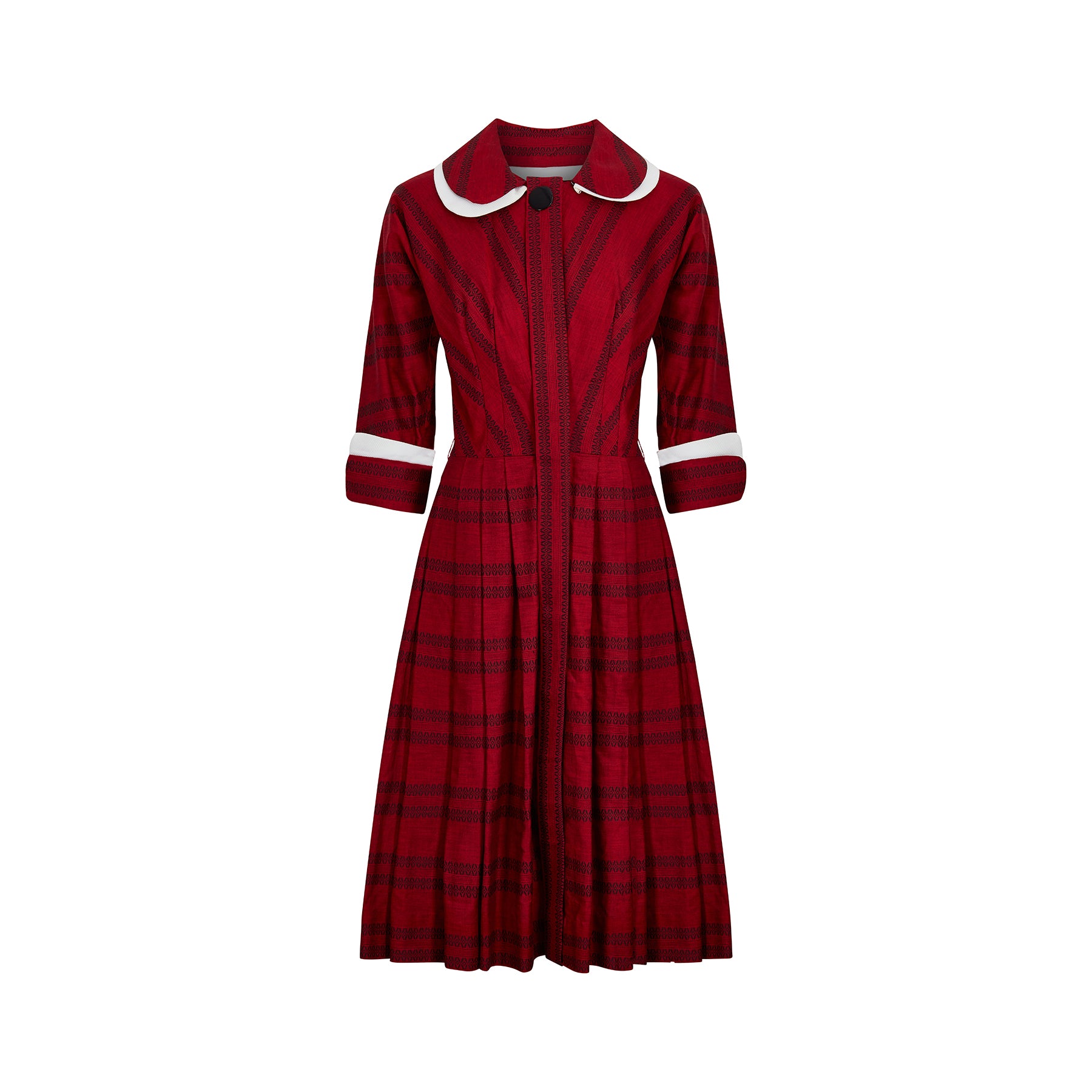 1950s Lou-Ette Red and Black Cotton Shirtwaister Dress