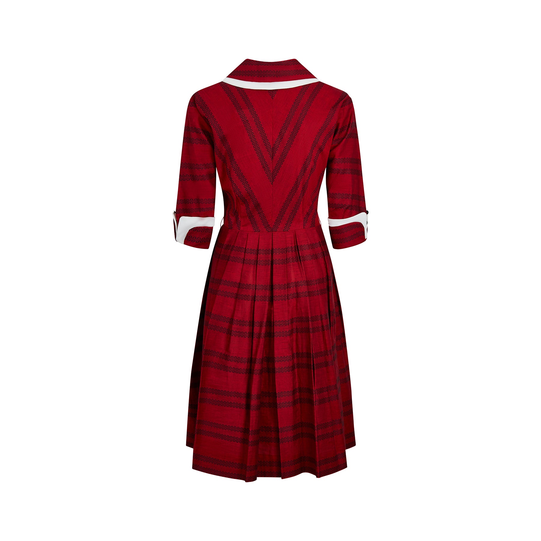 1950s Lou-Ette Red and Black Cotton Shirtwaister Dress