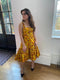 1950s Traina-Norrell Yellow Taffeta Silk Rose Print Dress
